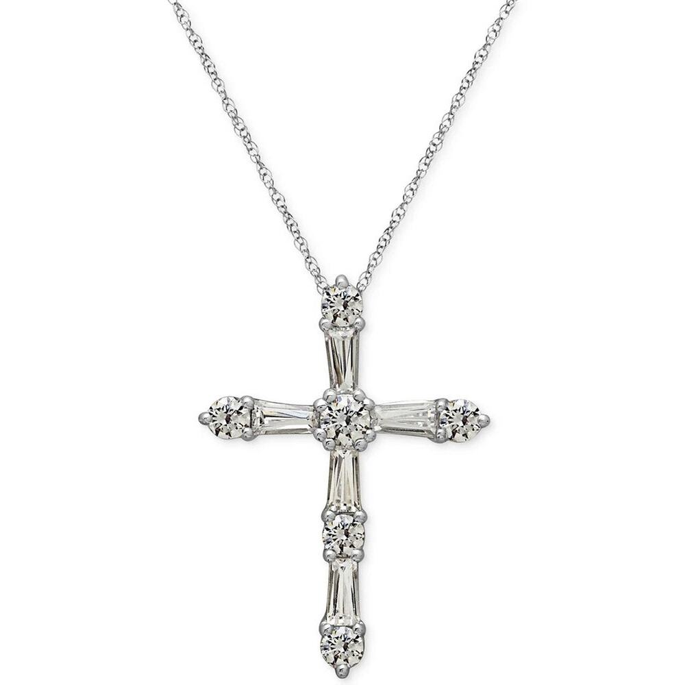 Arabella Sterling Silver White Cubic Zirconia Cross Pendant Necklace - One Size
